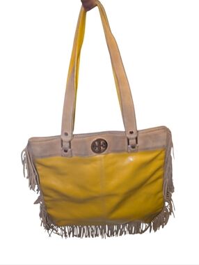 Tory Burch Yellow Leather Fringe Tote Bag